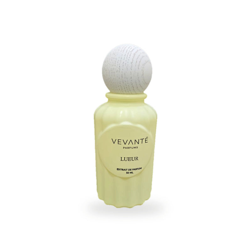 Vevanté Lueur 50 ml Extrait de Parfum — matte cream bottle with wooden sphere cap