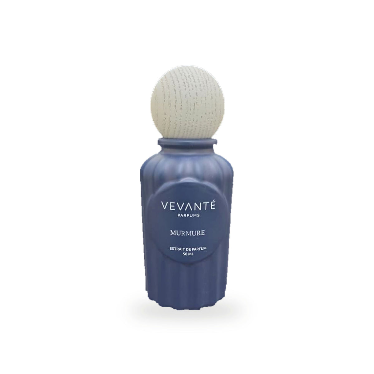 Vevanté Murmure 50 ml Extrait de Parfum — matte navy bottle with wooden sphere cap