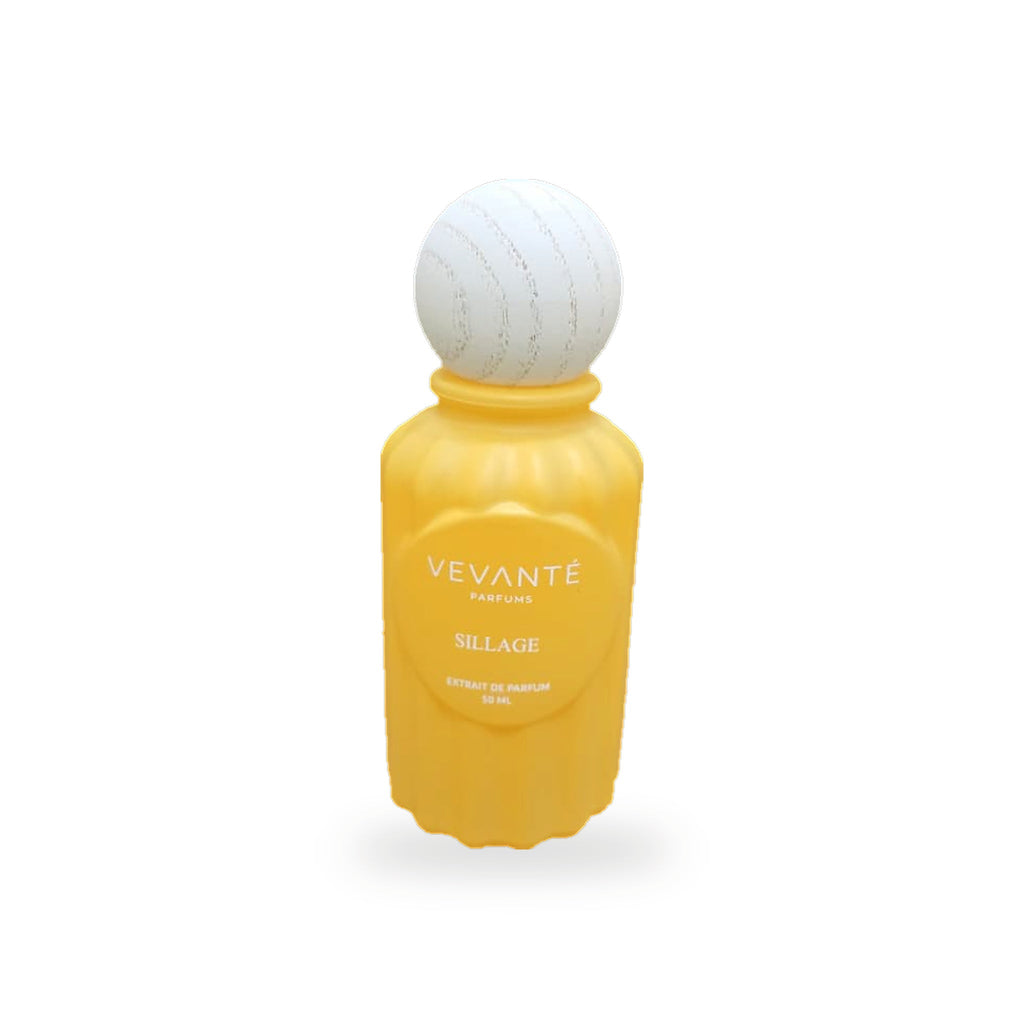 Vevanté Sillage 50 ml Extrait de Parfum — matte amber bottle with wooden sphere cap
